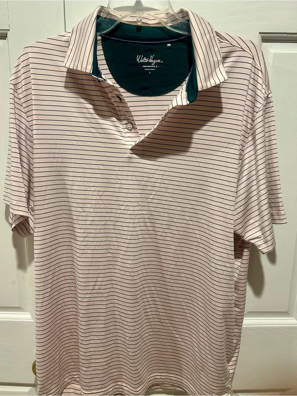 Walter Hagen Pink and Navy Thin-Stripe Polo